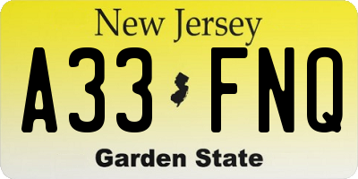 NJ license plate A33FNQ