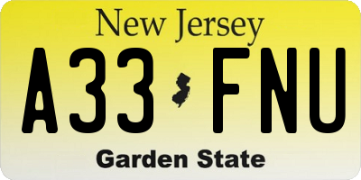 NJ license plate A33FNU