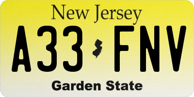 NJ license plate A33FNV