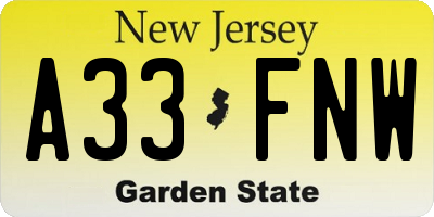 NJ license plate A33FNW