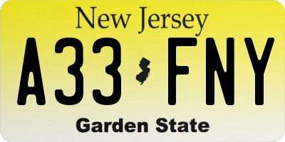 NJ license plate A33FNY