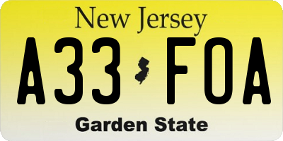 NJ license plate A33FOA