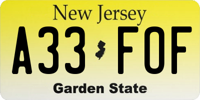 NJ license plate A33FOF