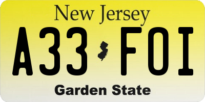 NJ license plate A33FOI