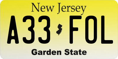 NJ license plate A33FOL