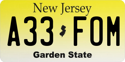 NJ license plate A33FOM