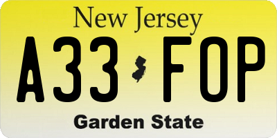 NJ license plate A33FOP