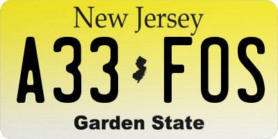 NJ license plate A33FOS