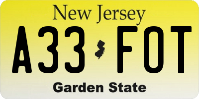 NJ license plate A33FOT