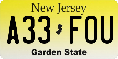 NJ license plate A33FOU