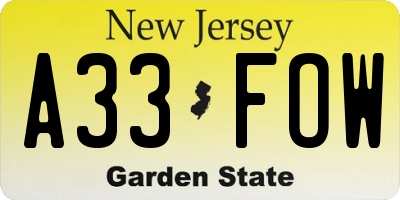 NJ license plate A33FOW