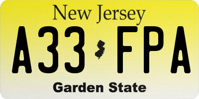 NJ license plate A33FPA