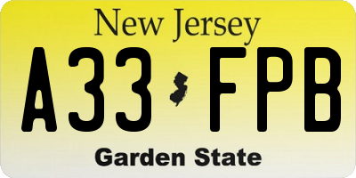 NJ license plate A33FPB