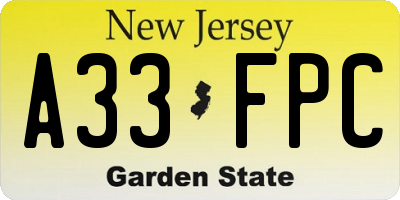 NJ license plate A33FPC