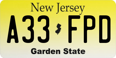 NJ license plate A33FPD