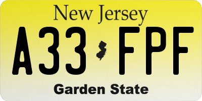 NJ license plate A33FPF