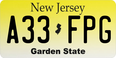 NJ license plate A33FPG