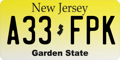 NJ license plate A33FPK