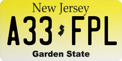 NJ license plate A33FPL