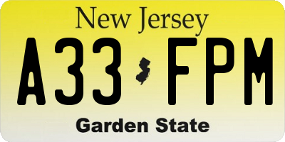 NJ license plate A33FPM