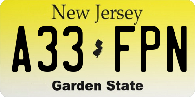NJ license plate A33FPN
