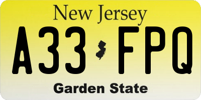 NJ license plate A33FPQ