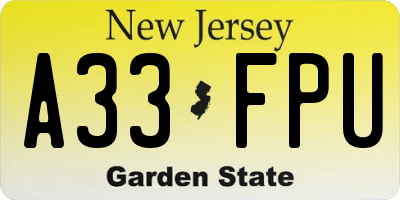 NJ license plate A33FPU