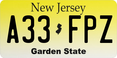 NJ license plate A33FPZ