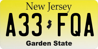 NJ license plate A33FQA