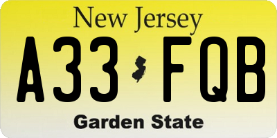 NJ license plate A33FQB