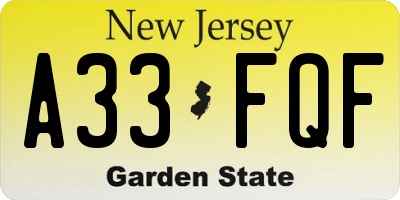 NJ license plate A33FQF