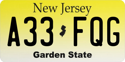 NJ license plate A33FQG