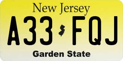 NJ license plate A33FQJ