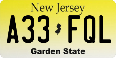 NJ license plate A33FQL