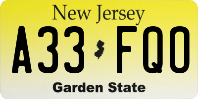NJ license plate A33FQO