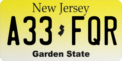 NJ license plate A33FQR