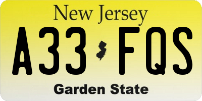 NJ license plate A33FQS