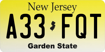 NJ license plate A33FQT