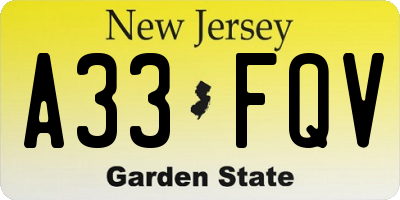 NJ license plate A33FQV