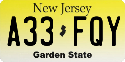 NJ license plate A33FQY