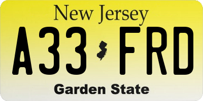 NJ license plate A33FRD