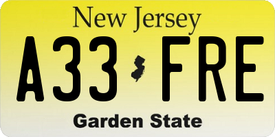 NJ license plate A33FRE