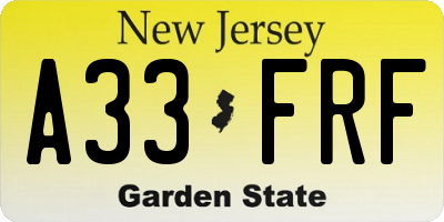NJ license plate A33FRF
