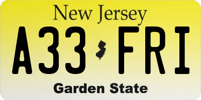 NJ license plate A33FRI