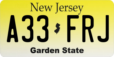 NJ license plate A33FRJ