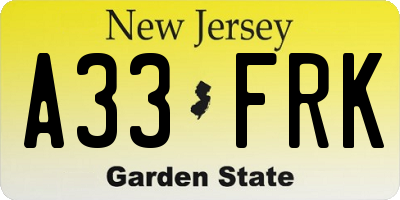 NJ license plate A33FRK