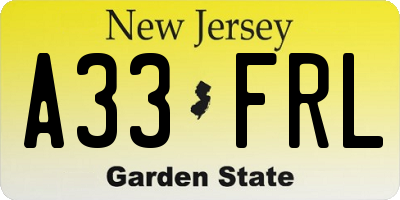 NJ license plate A33FRL