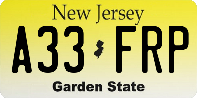 NJ license plate A33FRP