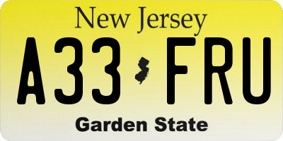 NJ license plate A33FRU