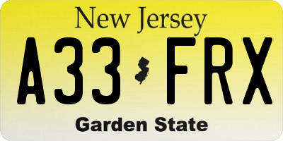 NJ license plate A33FRX
